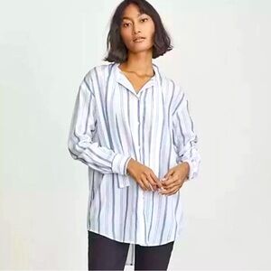 Elizabeth and James Striped Button Down Boyfriend Blouse - size XL
